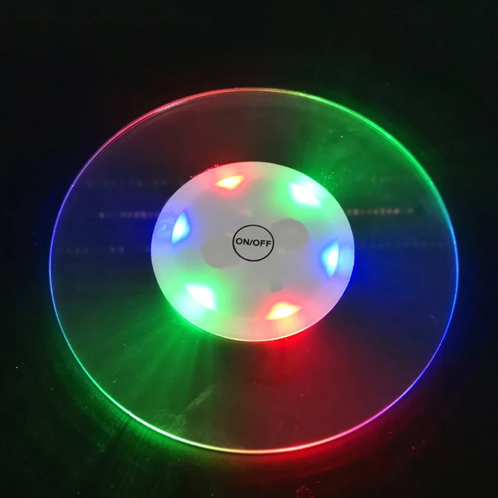 

2pcs Led Cup Mat Transparent Colorful Flashing Coasters Waterproof Powered For Party Bar Home Decor Drink Coaster Mat