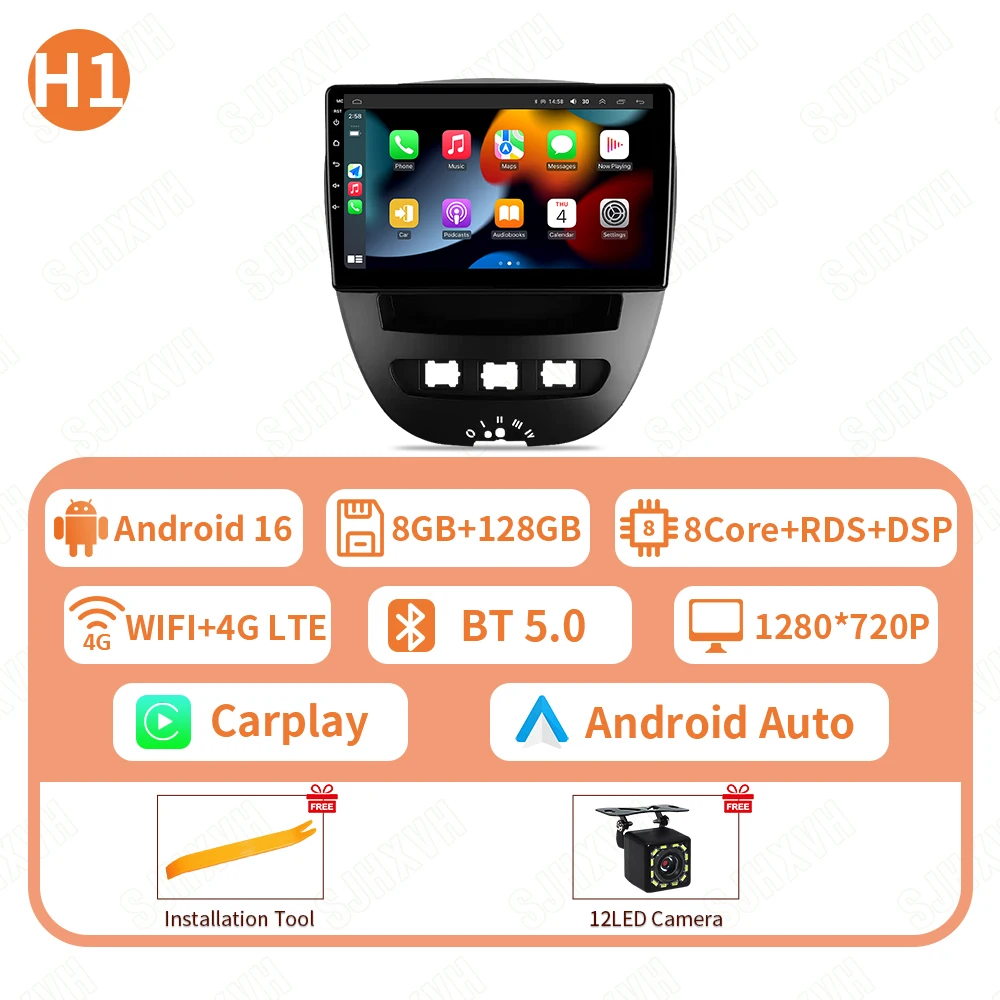 Android 16 2 Din Auto Multimedia Speler Voor Peugeot 107 Toyota Aygo Citroen C1 2005-2014 Head Unit Stereo GPS navigatie BT WIFI