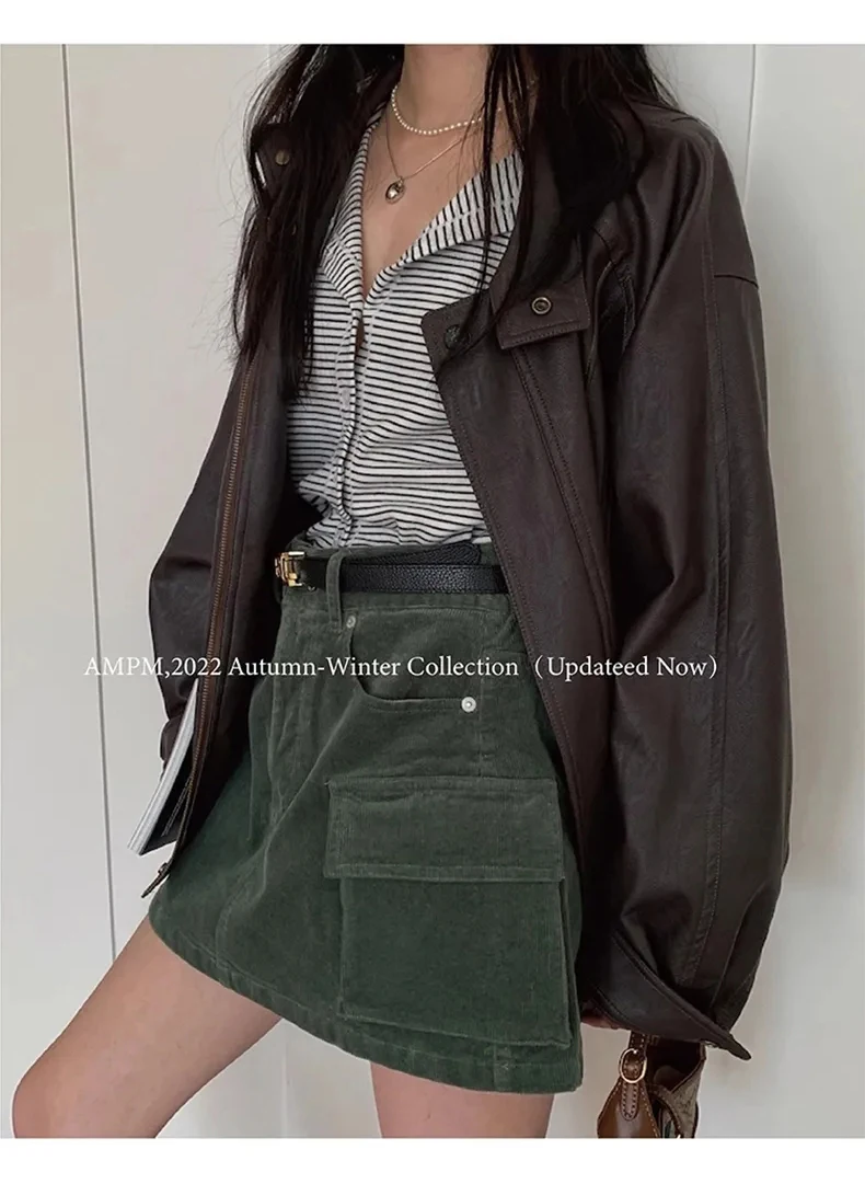 Autumn Cool Brown Oversized Leather Jacket Women Drop Shoulder Long Sleeve Zippper High Quality American Retro Clothing 2024