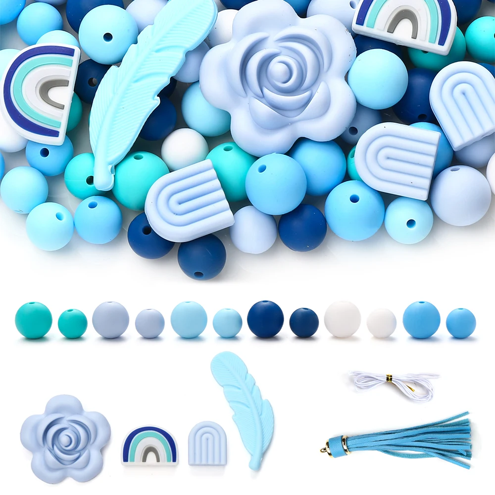 104Pcs Cute Sweet Silicone Bead Set with Bungee Cord Tassel Pendant Creative Bead for Keychain Phone Chain Bracelet Making Craft