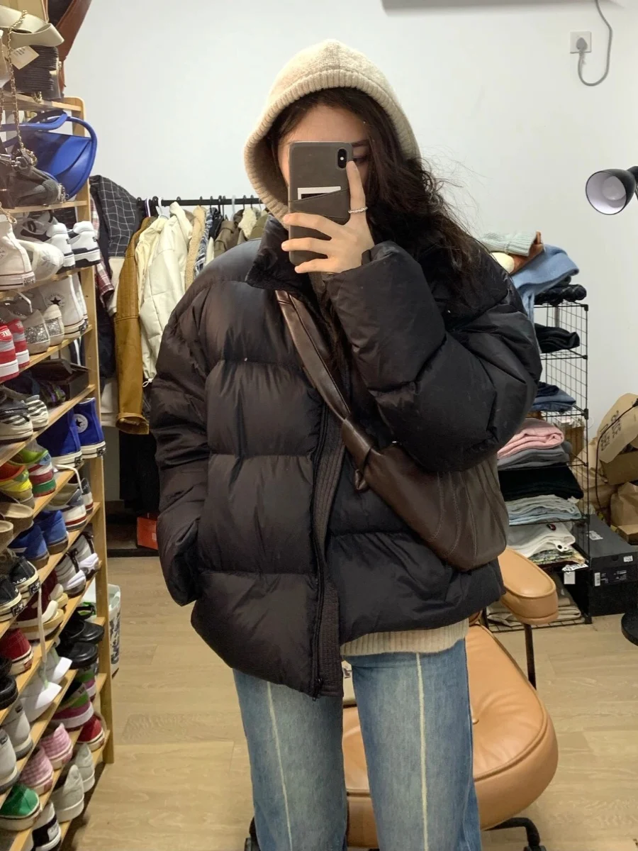 

Черная короткая женская зимняя теплая куртка-пуховик премиум-класса из хлопка, корейская версия, на молнии