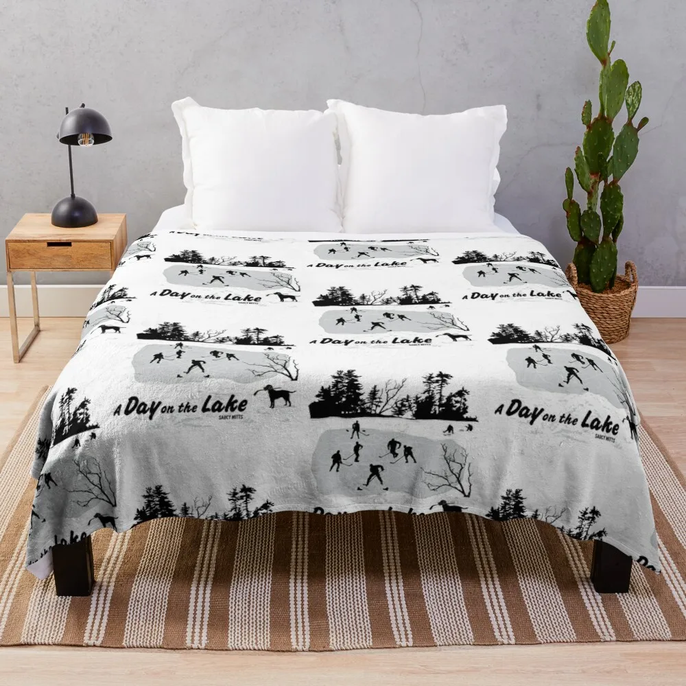 

Day On The Lake Hockey Throw Blanket Quilt Decorative Throw Blankets