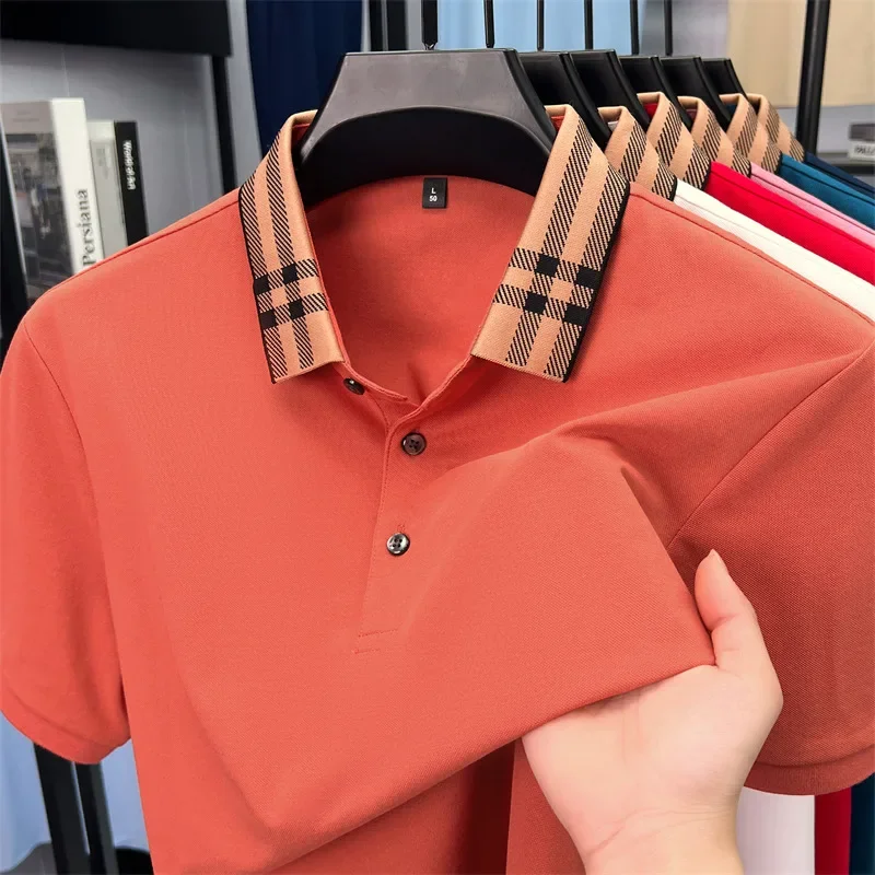 Pop High Quality Striped Lapel Short Sleeve T-shirt Men's Summer Comfort Fashion Trend Loose Casual New Breathable Luxury Polo S - Image 4