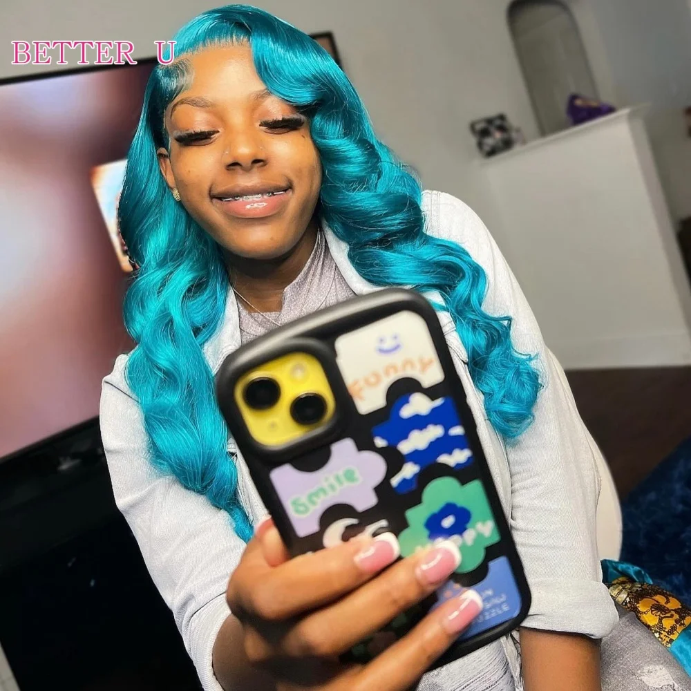 

Full Lace Front Human Hair Wig Light Blue 613 Colored Body Wave Lace Front Wig Remy Human Hair HD Lace Front Wig Black Women Wig