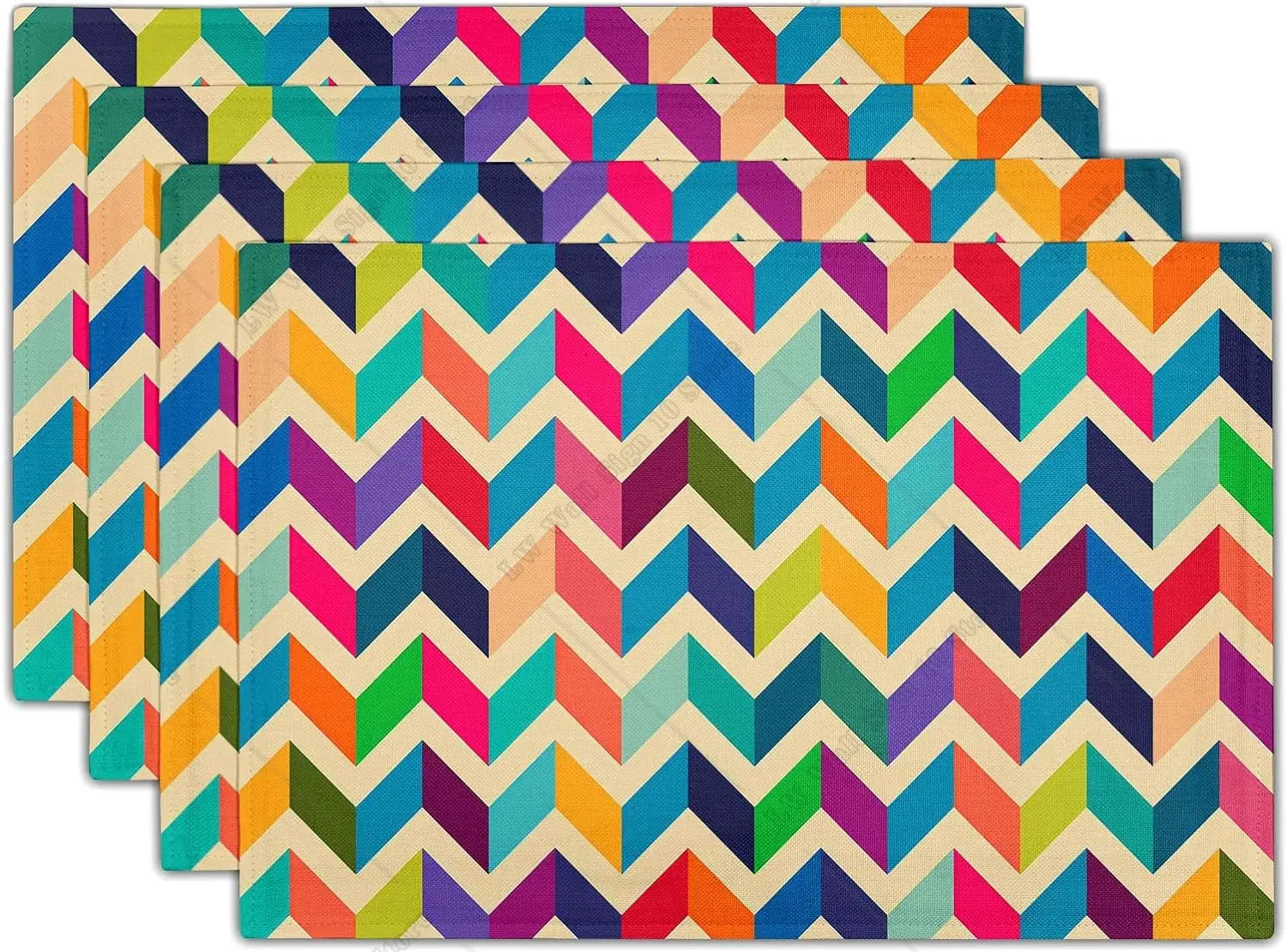 Chevrons Fancy Boho Place Mat Wipeable Linen Placemat Heat Resistant Placemats Set of 4 for Dinner Party Atmosphere 12x18 inch