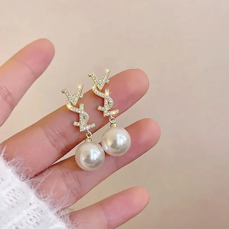 2025 Chic Linear Style Pearl Earrings Silver Needle Elegant Temperament Pearl Bowknot Jewelry Stud Drop Earrings Pearl Earrings