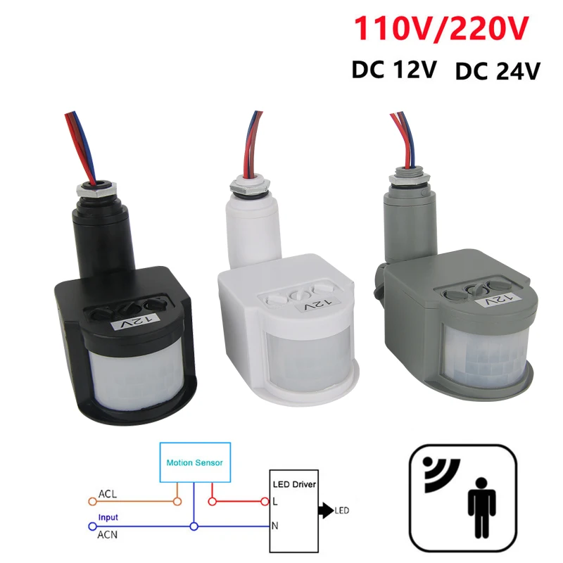 12V Bewegingssensor 220V/110V PIR Bewegingsdetector Automatische Infrarood Wandmontage Timer Buiten 24V LED Bewegingssensor Lichtschakelaar