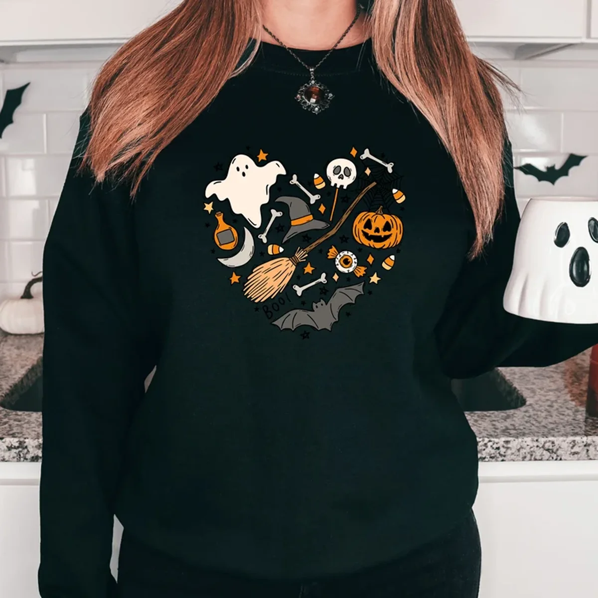 Śliczna miłość Halloween bluza dynia duch sweter Jack-o-Lantern bluza Halloween upiorny prezent sezonowy jesienne koszule