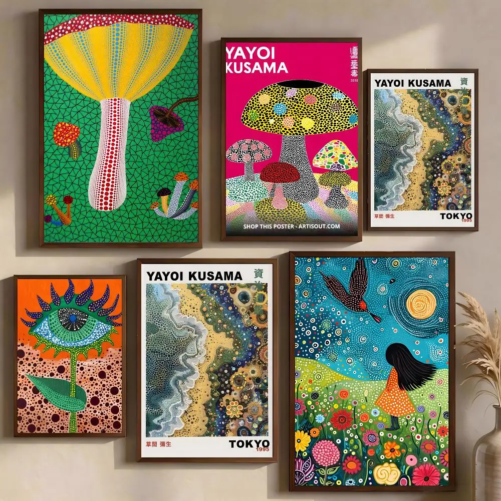 Y-Yayoi K-Kusama Art Poster Easy Install Sticky Backdrop No Glue Needed Premium PP Material Indoor Decor