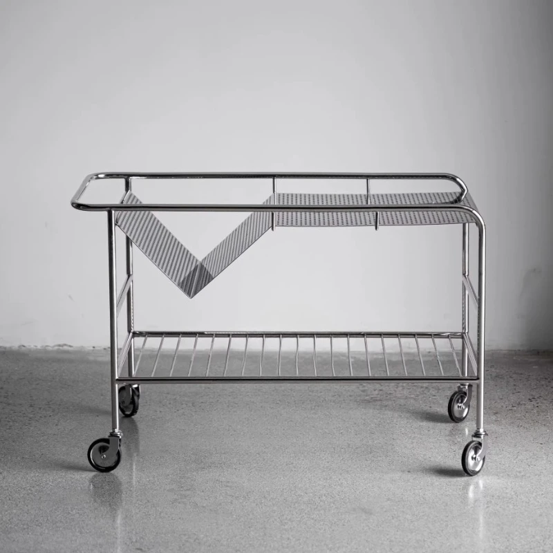 304 stainless steel bright trolley storage cart moving side