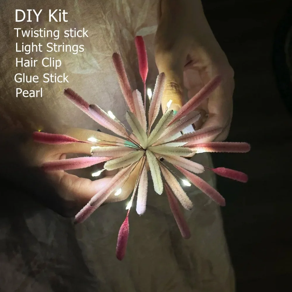 

DIY Kit Glow Color Strip Hair Clip Handmade Blue Color Dazzling Flower Styling Hair Clip Lighting Personality Hair Clip