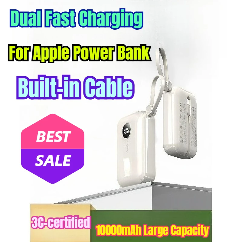 

3C-certified Power Bank with Built-in Cable Compact and Portable 10000mAh Large Capacity Dual Fast Charging for Apple Power Bank