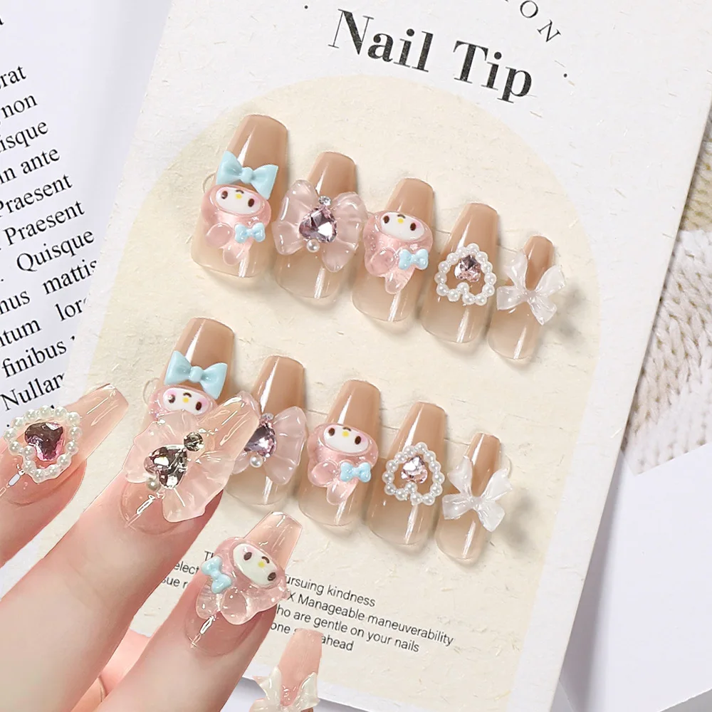 

3D Sanrio Gradient Pink Melody Press On Fake Nails 24/30Pc Cute Anime Cartoon Hello Kitty My Melody Y2K Fashion False Nail Tips