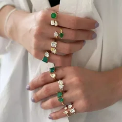 Geometric Various Shaped White Colorful Cubic Zirconia CZ Open Adjusted Finger Ring For Women Trendy Jewelry