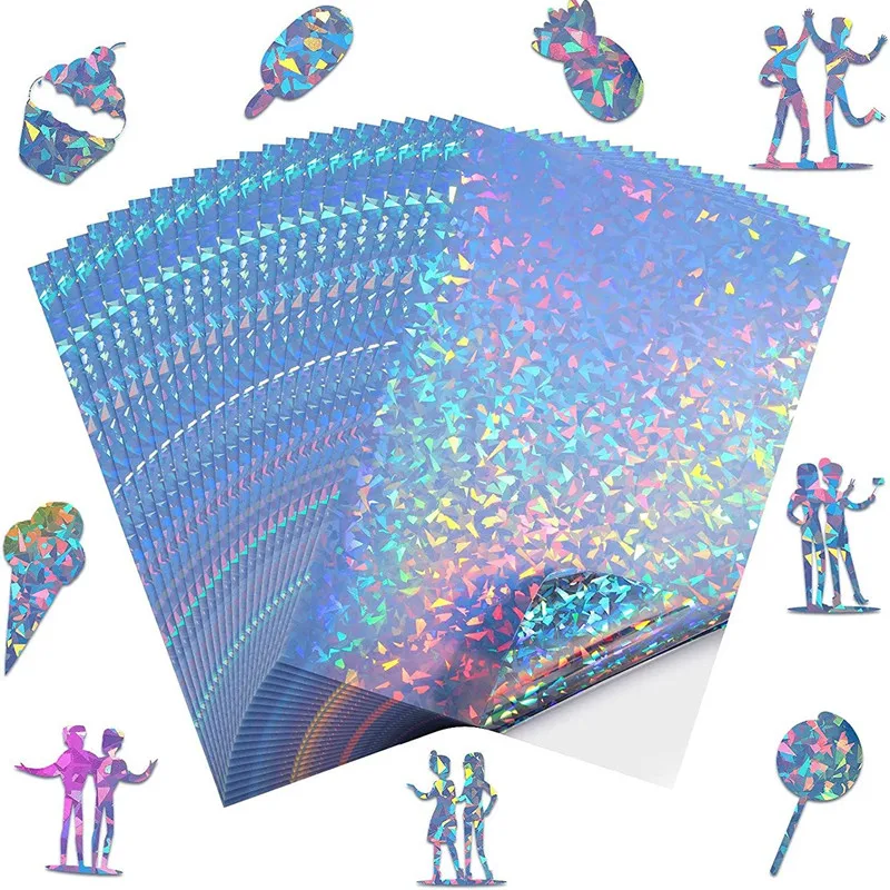 10/20pcs Printable Holographic Sticker Paper A4 Rainbow Vinyl Sticker Paper DIY Self-adhesive Paper for Laser Inkjet Printing