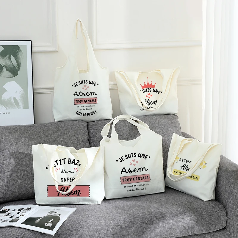 

1 pc Thank You Atsem pattern Tote Bag Literature Shoulder Bag Illustration Girl Book Bag Travel Harajuku Handbag gift for Atsem