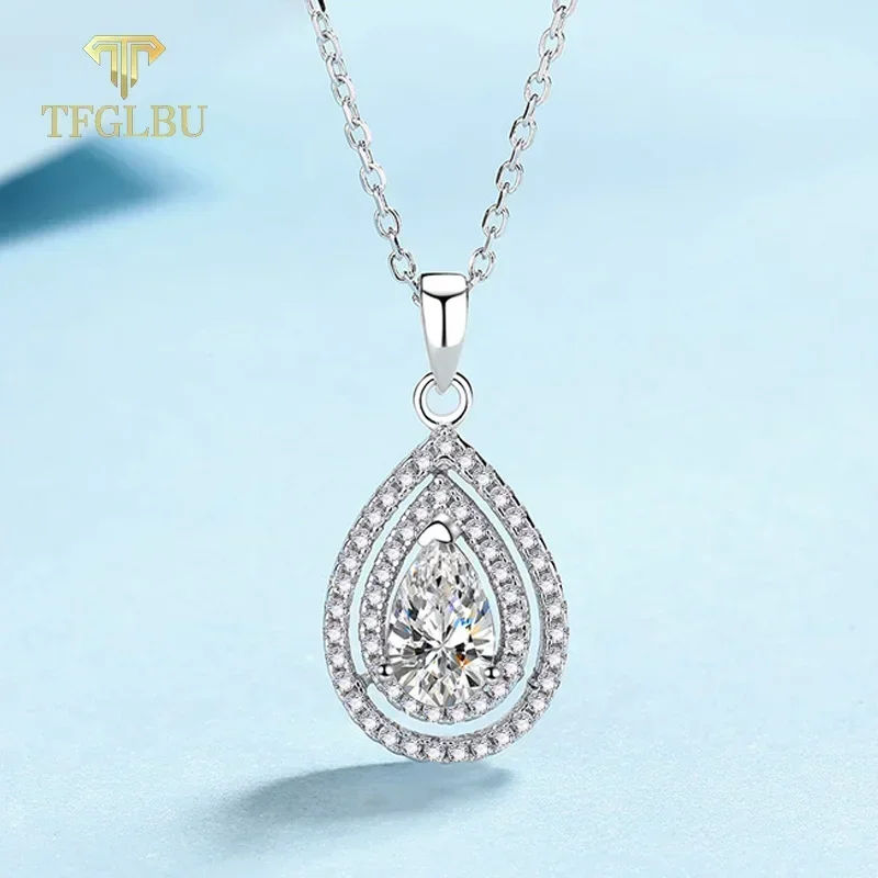 TFGLBU 5*8mm 1CT Certified Pear Moissanite Necklace for Women 925 Sterling Silver White Gold Plated Wedding Chain GRA Jewelry