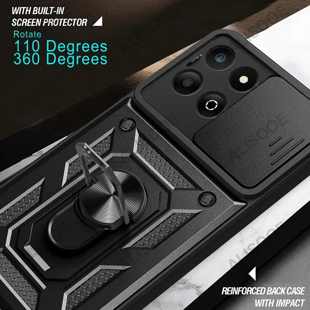 Funda for Honor X8D X8C X7C 4G Case Slide Camera Lens Ring Stand Holder Shockproof Phone Cover for Honor X7C Capa