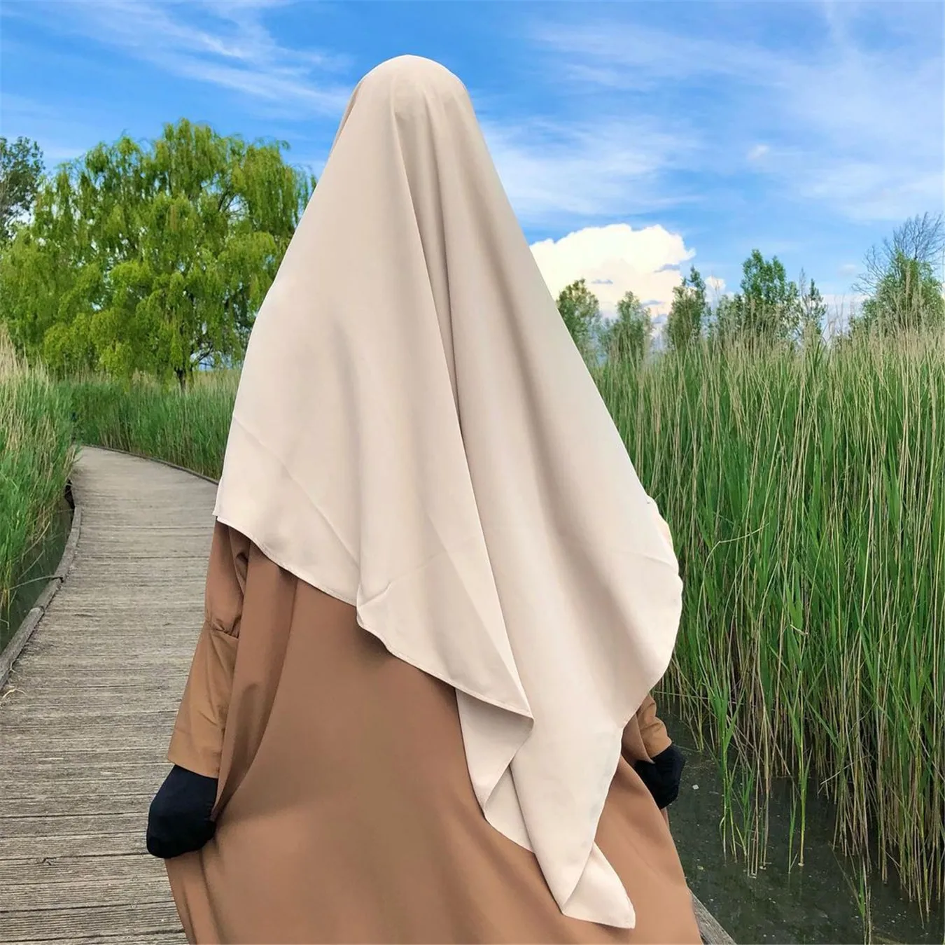 

Islamic Clothing Khimar Two Layer Jazz Crepe Double Layers High Quality Muslim Modest Fashion Prayer Long Hijab Wholesale