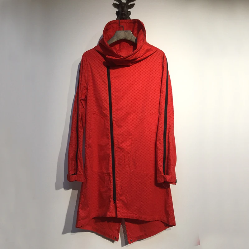 

Oneofyou Julius Heavy Du Men's Long Coat Hollow out k Sle Windbreaker Zipper Closure Hooded Stand Fit Youth Faion