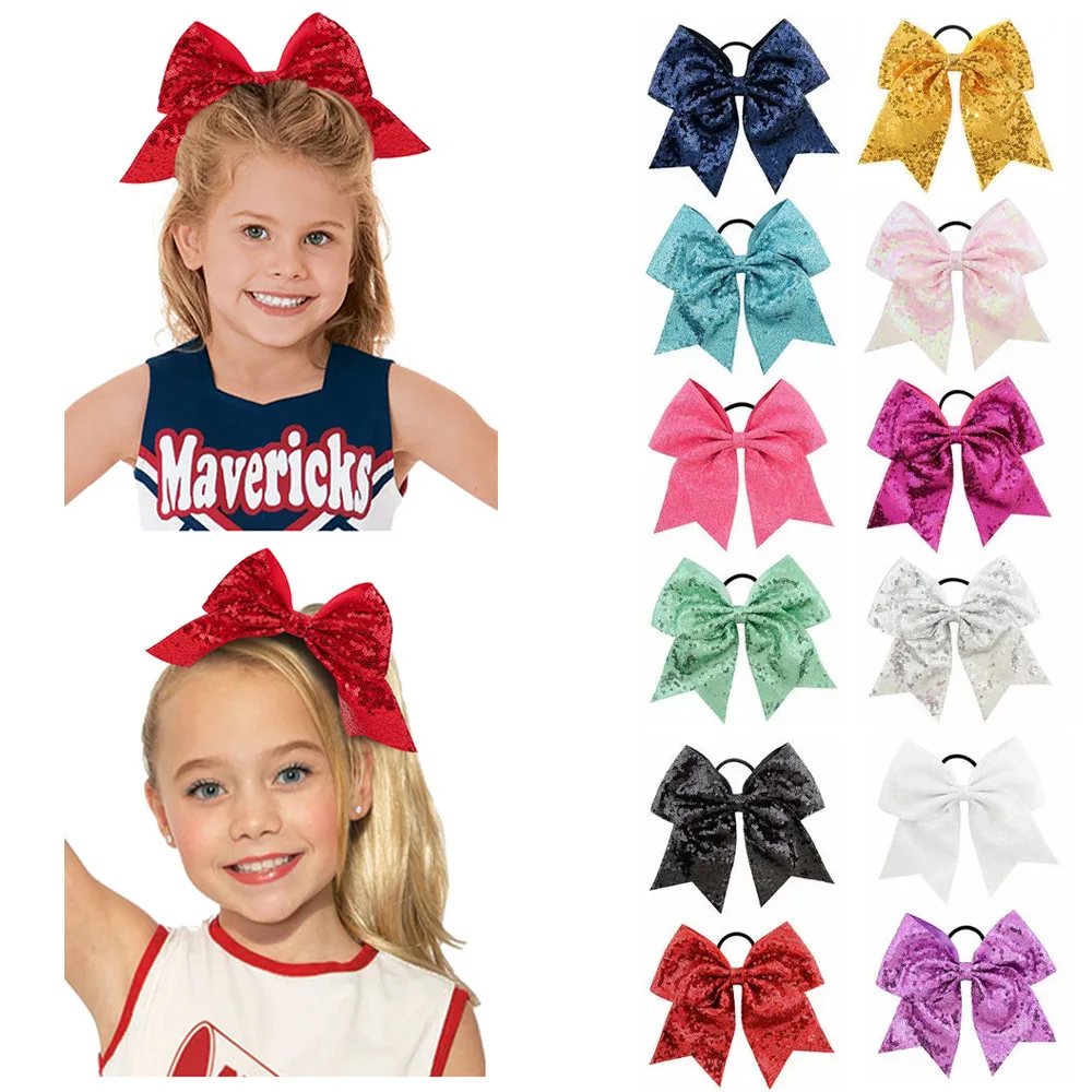 

10PCS Girls Bow Hair Ties 8'' Sequins Glitter Handmade Large Bowknot Elastic Head Bands Hair Accessories for Baby Kids