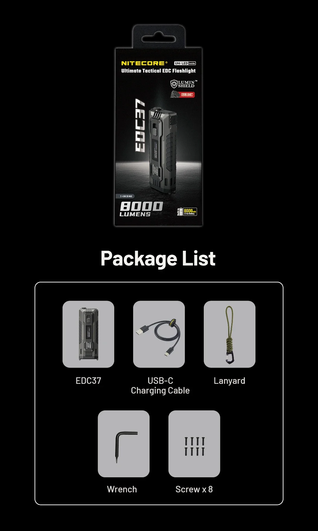 NITECORE EDC37 8000 lumens Strong light Ultimate Tactical EDC