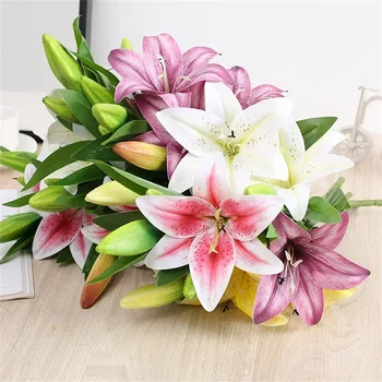 Buquê de flores artificiais para casamento, 41cm, flor de lírio única, duas flores, um botão, decoração de jardim para casa, dia de la madre flores