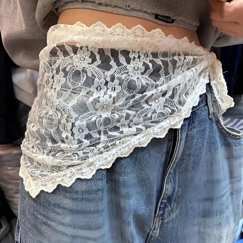 

Versatile Triangle Lace Trim Half Skirt For Women Girls Summer Sweet Butt Curtain Stacked Short Skirts Fashion Headscarf