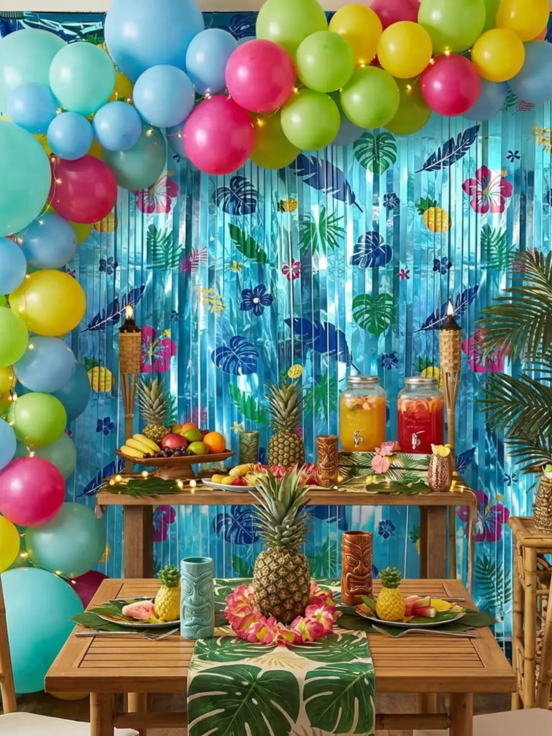 Hawaiianisches Ananas-Muster Folien-Fransenvorhänge Fotokabinen-Requisite Hintergrund-Dekoration für Kinder-Cartoon-Geburtstagsfeier – Detail 1
