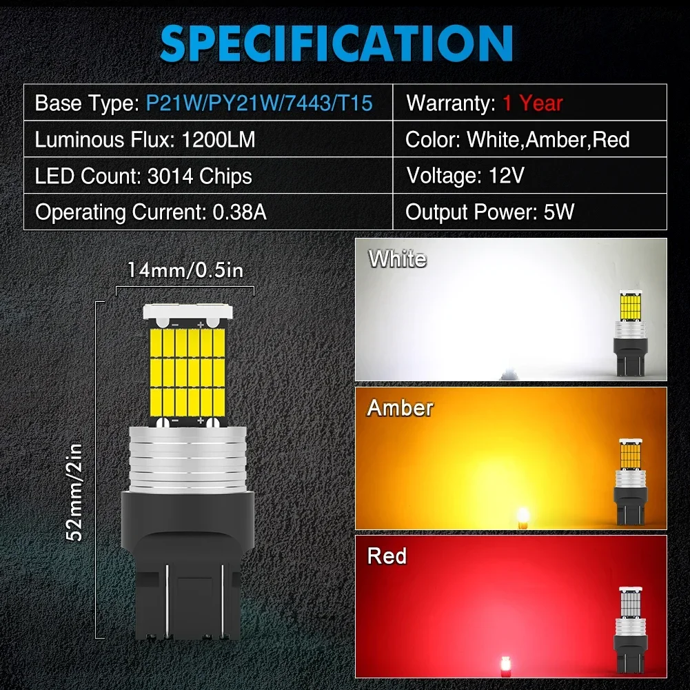 NAO P21W LED BA15S 12V Car Light T20 W21 5W W21W W16W T15 PY21W BAU15S S25 1156 7440 7443 P21/5W 1200LM DRL Turn Signal Lamp