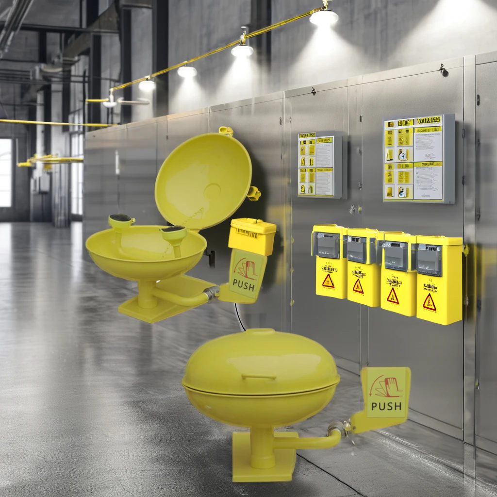 Stazione di lavaggio oculare montata a parete per prodotti di sicurezza per uso industriale con tela superiore in materiale ABS per doccia di emergenza