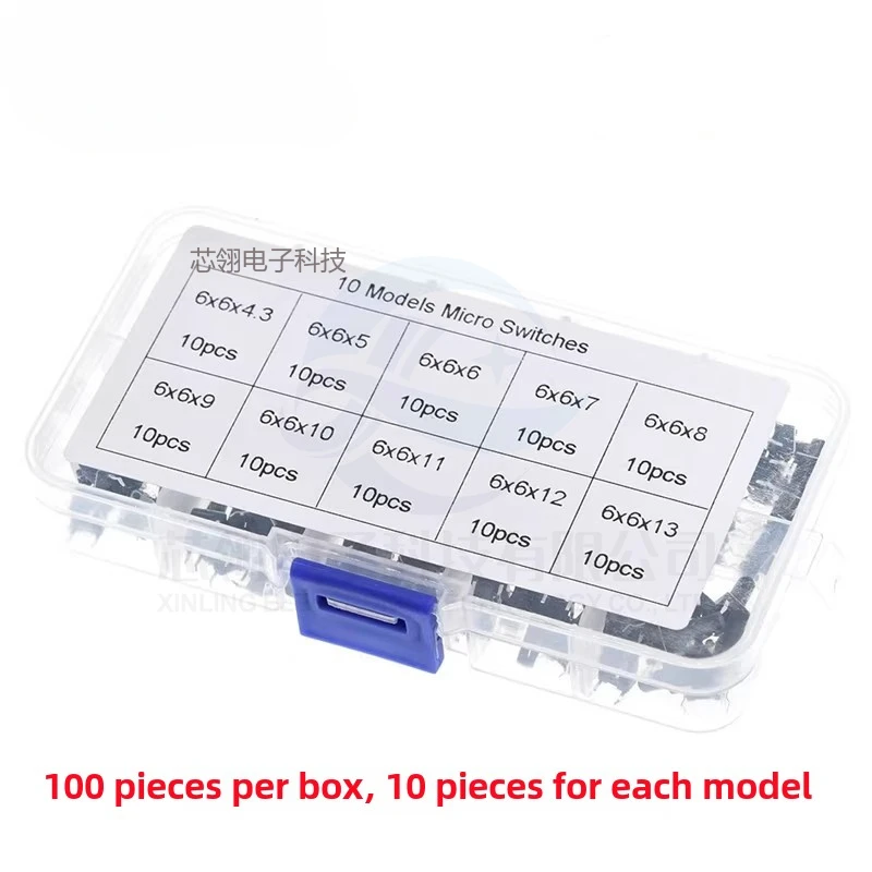 10 Modelle 6*6 Taktschalter Taktiles Druckknopf-Kit Höhe: 4,3 ~ 13 mm DIP 4P Micro 6x6 Schlüsselschalter für Arduino
