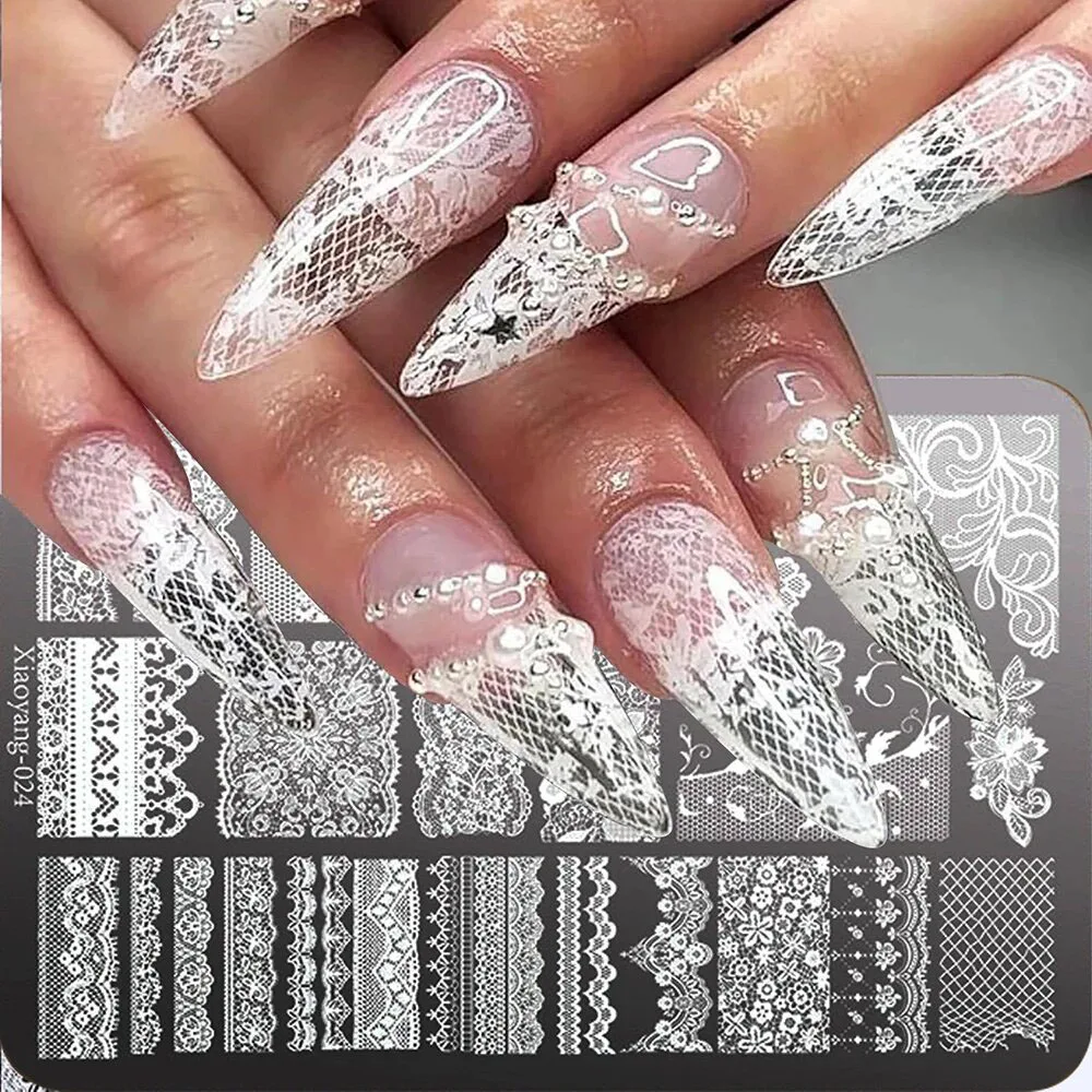14.5*9.5 Lace Metal Nail Art Stamping Template with Flower Butterfly Printing for Manicure DIY Stainless Steel Tools