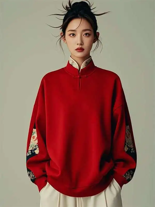 Red Loose Women's Hoodie Jacket Autumn Winter plus Size Fashionable Chinese Style Top Ins Large 300 Pounds Commute Style