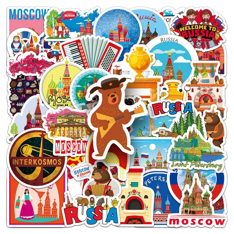 50Zhang Russian Personality Cross-border Cartoon Outdoor Travel Scenery Decoration Motorcycle Luggage Notebook Stickers