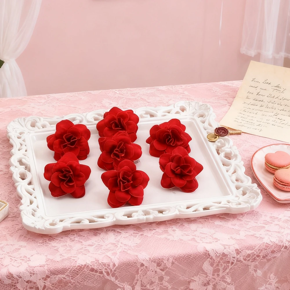 50/100 Stück Rote Rosenköpfe Künstliche Blumen für Valentinstag, Hochzeit, Dekoration, DIY-Heimzubehör, Süßigkeitenbox, Scrapbooking, Geschenke, Kopfbedeckung – Detail 3