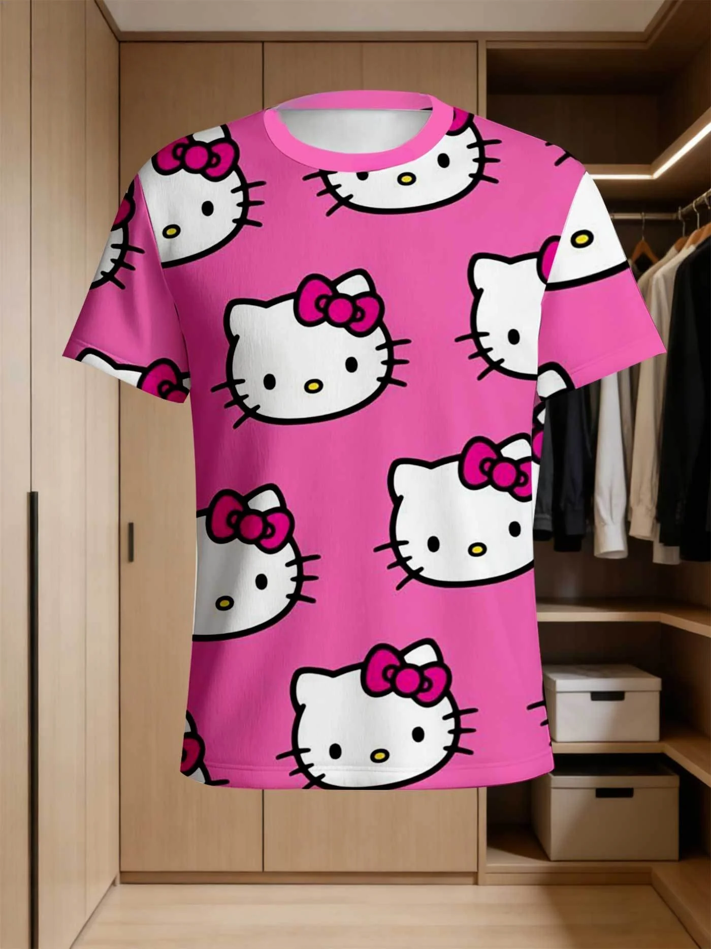 

2026 Summer Hello Kitty 3D Full Print Oversized T-Shirt, Casual Comfortable Loose Fit