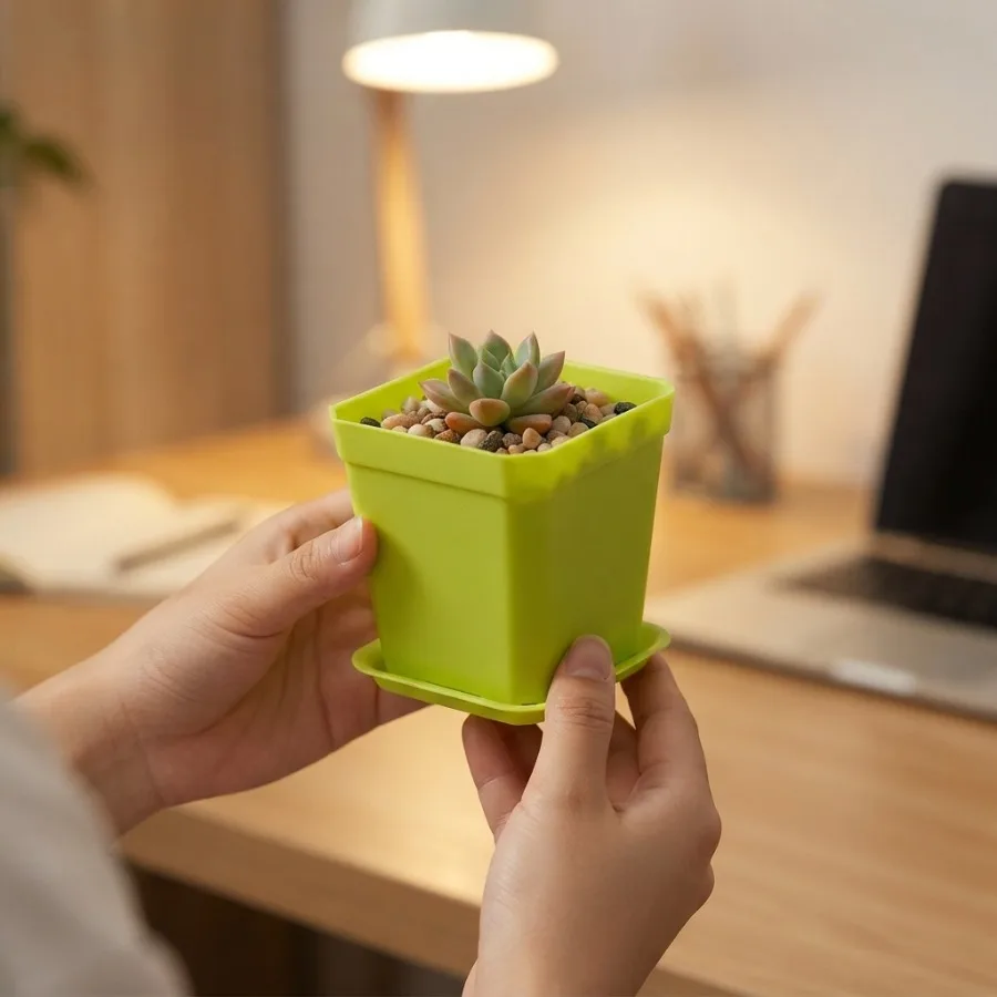 8Pcs 7cm Color Stackable Square Plastic Flower Pots with Drainage Trays Durable Space-Saving Indoor Gardening Planters