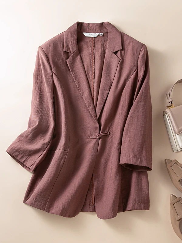 Elegant Chinese Style Single Button Suit Jacket Women's Casual Commute Seven Sleeve Business Clothes Cotton Blend Fabric