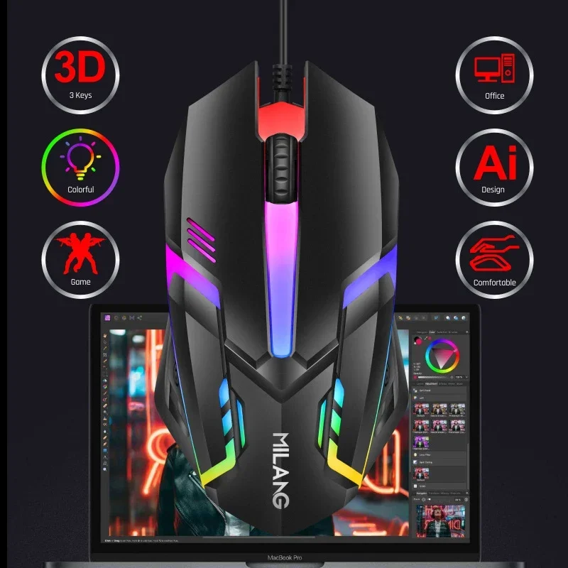 Mecânico Feel Wire Gaming Teclado e Mouse Set, USB, RGB, Colorido, Luminoso, Ratos para PC Gamer, Computador com suporte para telefone