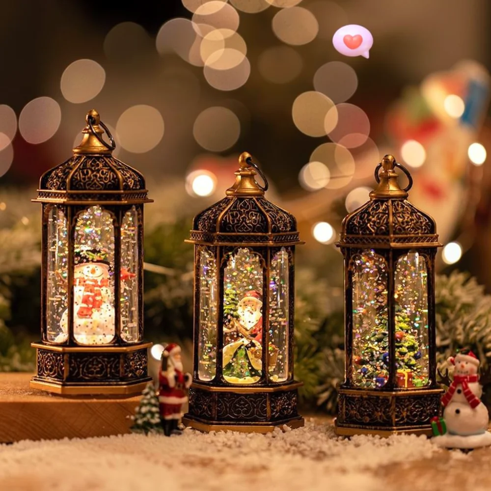 Festive Christmas Telephone Booth Glowing Ornament Water Glitter Light Holiday Decoration Desktop Accessory Home Decor