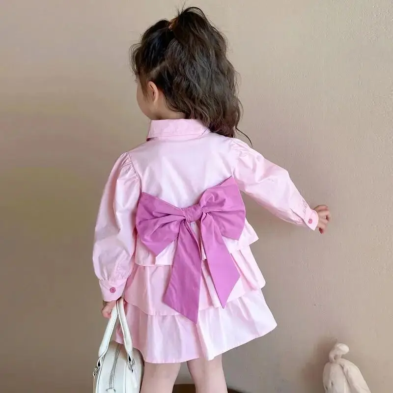 

Spring Autumn Girls Long Sleeve Shirt Dress Korean Style Fashionable Cartoon Print Children's Dress for Seasonal Wear