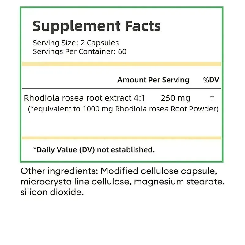 Rhodiola Rosea Supplement Capsules - Immune Support, Nervous and Respiratory Support, Cardiovascular and Brain Health