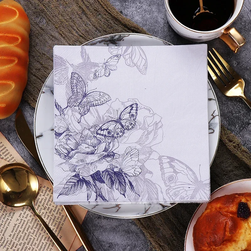 20pcs/Pac New Purple Butterfly Colorful Printed Paper Napkins Forest Wedding Party Decoration Paper Butterfly Valley Bart Paper