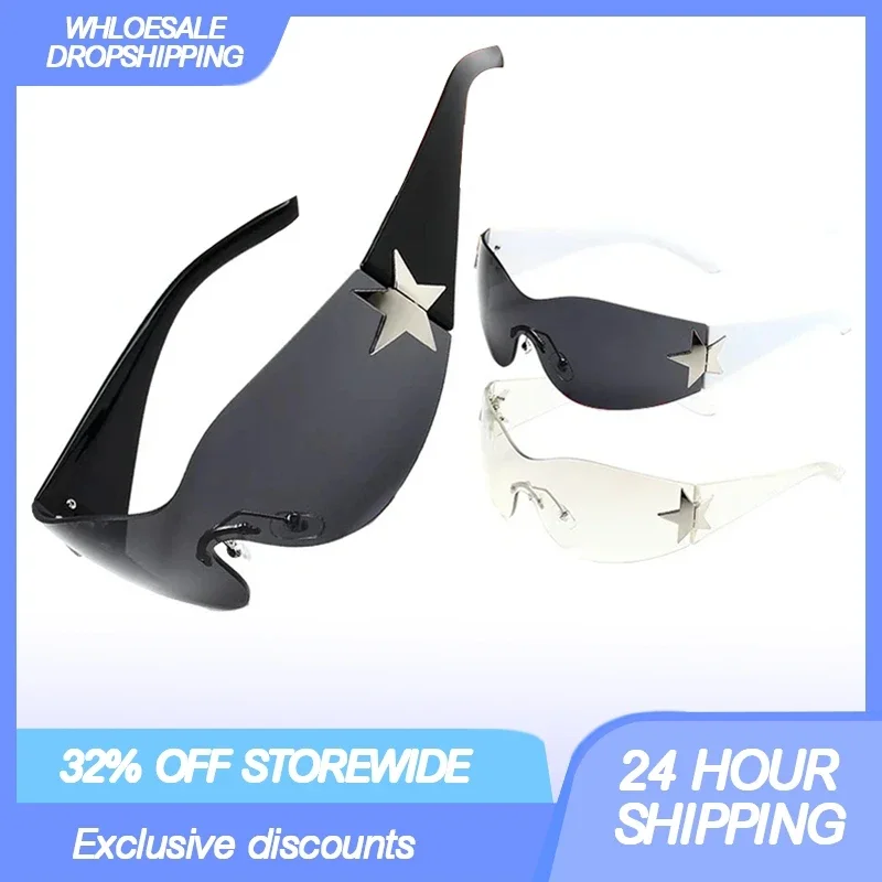 Trendy UV400 Wrap Around Sunglasses for Men and Women with Star Decoration - Perfect Eyewear for Cycling and Outdoor Activities