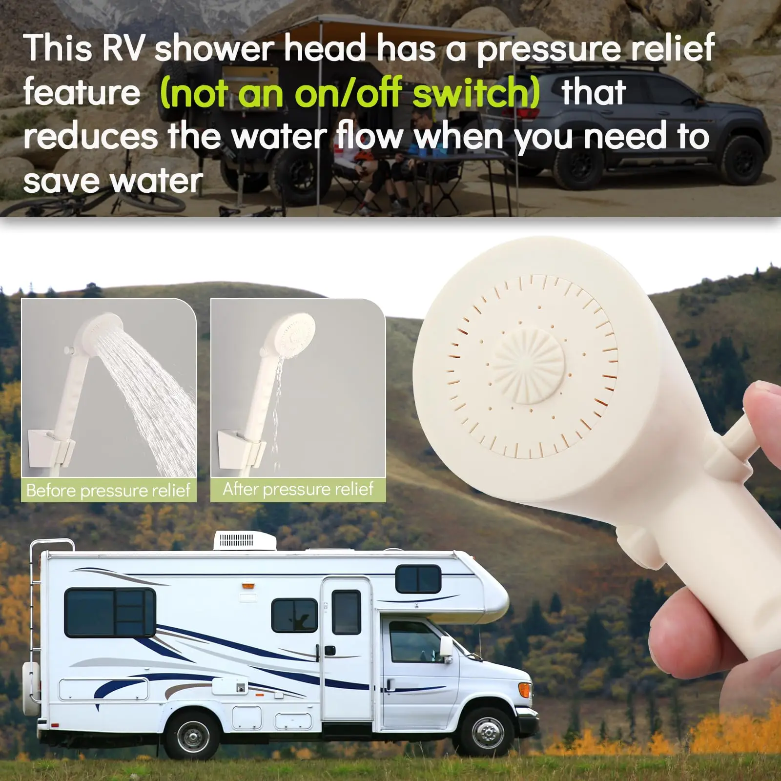 RV Shower Head With Hose Non-Metallic Outdoor RV Shower Kit Replacement With Pause Function For RVs Caravans Campervans Boat
