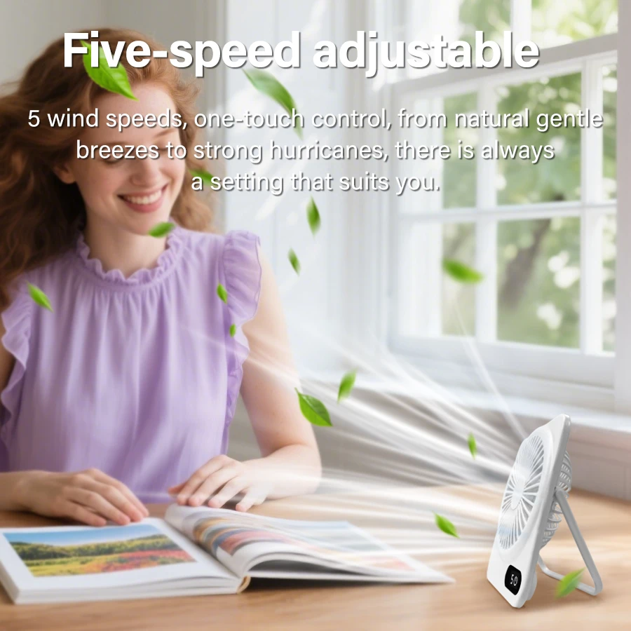 Portable 2-in-1 USB Charging Fan with Phone Holder Five Speed Settings Easy To Carry Suitable for Office and Dormitory Table Use