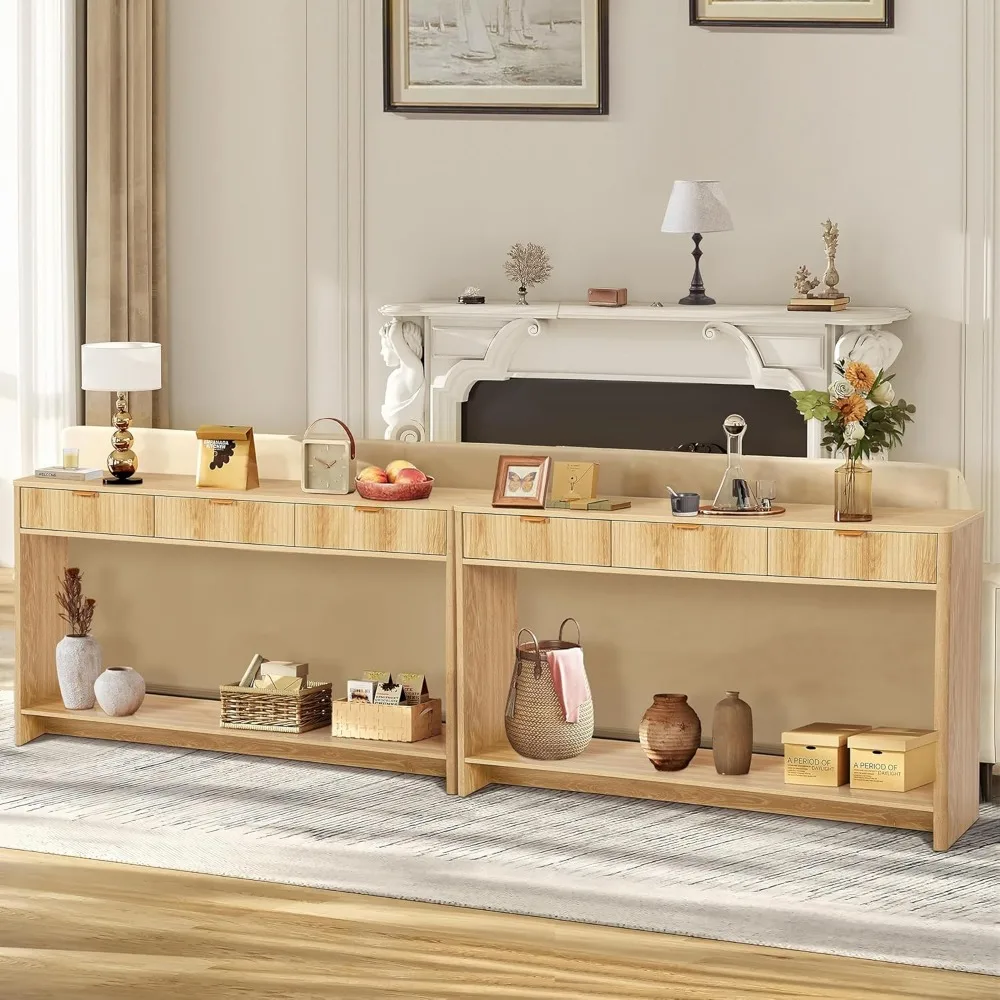 طاولة وحدة تحكم للمدخل مع 3 أدراج، طاولة أريكة ضيقة طويلة لغرفة المعيشة خلف الأريكة، أثاث المدخل