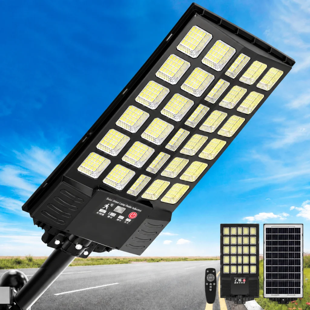 Lampione solare da esterno, impermeabile IP65, con sensore di movimento e telecomando, 320 ° Ampia Copertura, Illuminazione di Sicurezza Commerciale dal Tramonto all'Alba per Parcheggi, Cortili e