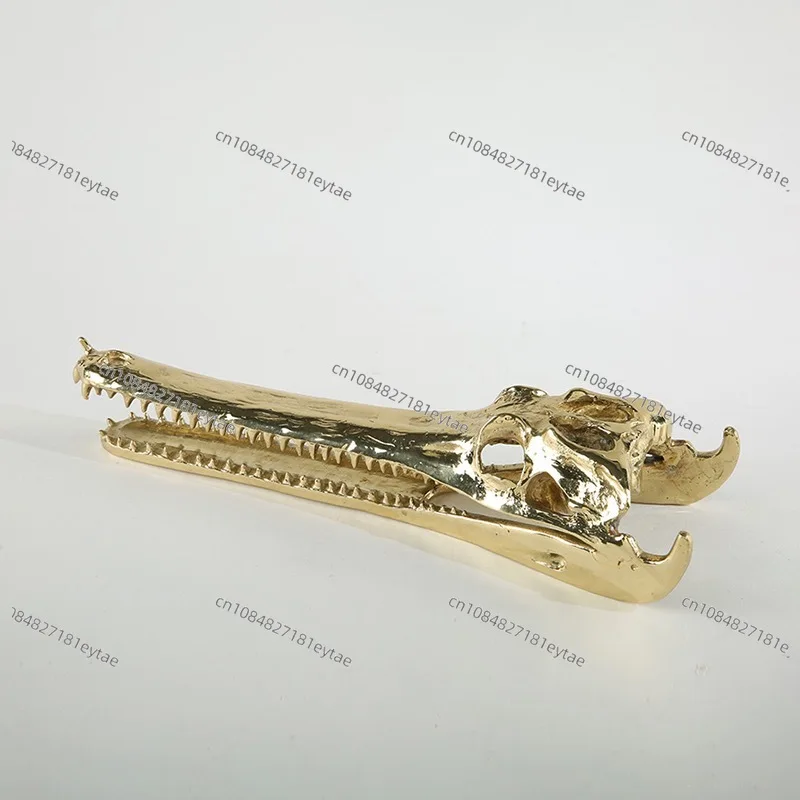 Golden Crocodile Skull Sculpture - Resin Dinosaur Skeleton Figurine for Home Decor - view 3